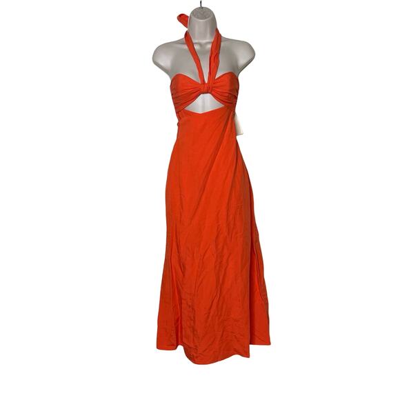 NWT MARA HOFFMAN Paula cutout linen-blend midi dress in orange papaya 00 - Picture 2 of 12